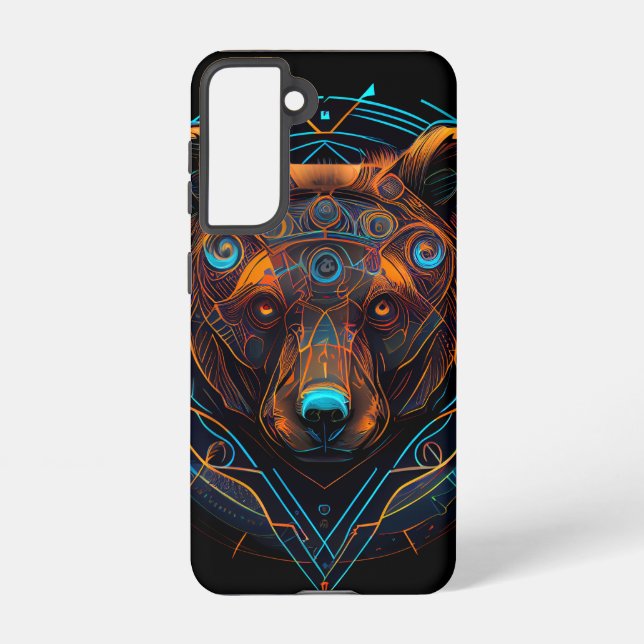 Funda Para Samsung Galaxy Oso de neón futurista negro (Reverso )