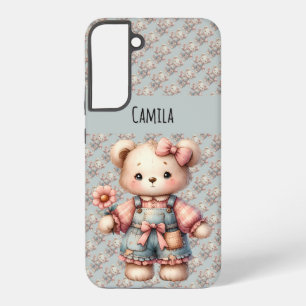Funda Para Samsung Galaxy S22+ Oso de peluche pastel sosteniendo una flor con ove