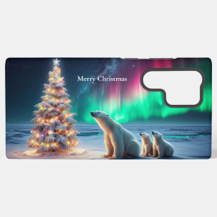Funda Para Samsung Galaxy S22 Ultra Oso Polar Madre Cachorros Árbol de Navidad Luces d