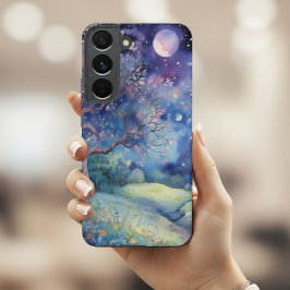 Funda Para Samsung Galaxy S22 Paisaje Nocturno del Bosque Encantado bajo la Luz