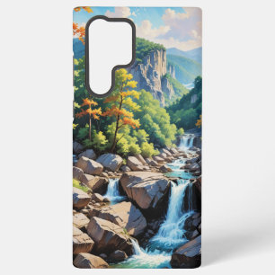Funda Para Samsung Galaxy S22 Ultra Paisaje Sereno de Cascada en la Montaña