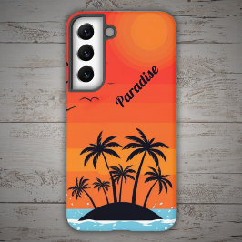 Funda Para Samsung Galaxy S22 Palm Island under red sky with birds