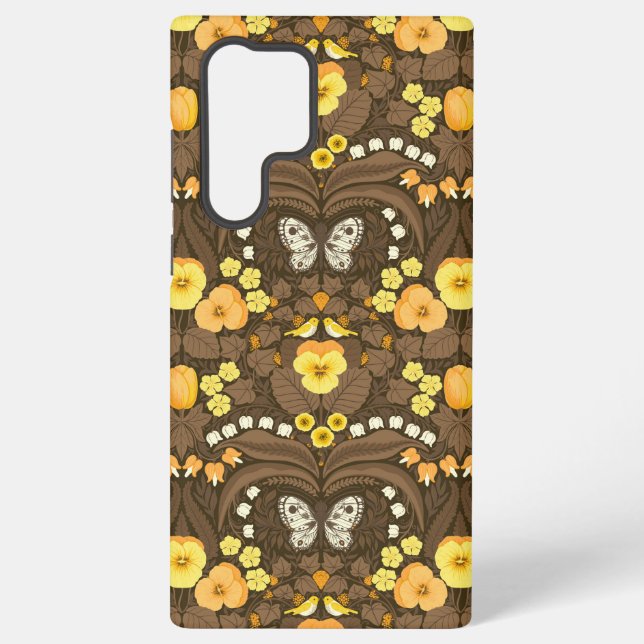 Funda Para Samsung Galaxy Pansias amarillas, pájaros y mariposas (Reverso )
