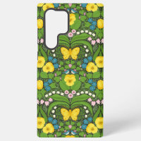 Pansias amarillas, pájaros y mariposas