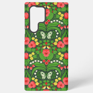 Funda Para Samsung Galaxy S22 Ultra Pansias rojas, pájaros y mariposas