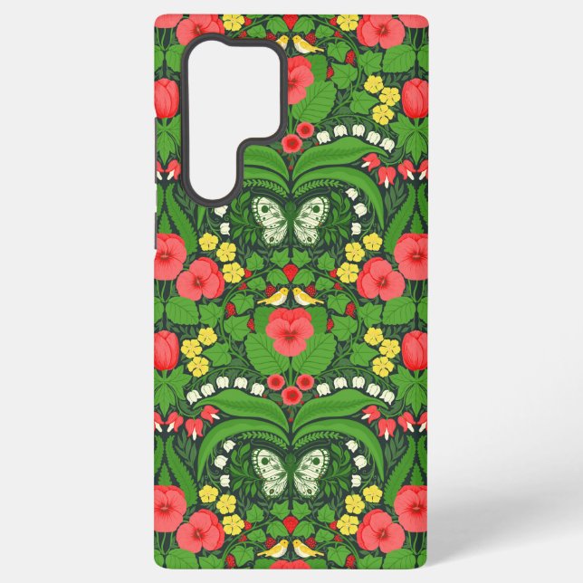 Funda Para Samsung Galaxy Pansias rojas, pájaros y mariposas (Reverso )