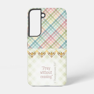 Funda Para Samsung Galaxy S22 Pastel Femenino y Plaid Verde Palomas Doradas Fe