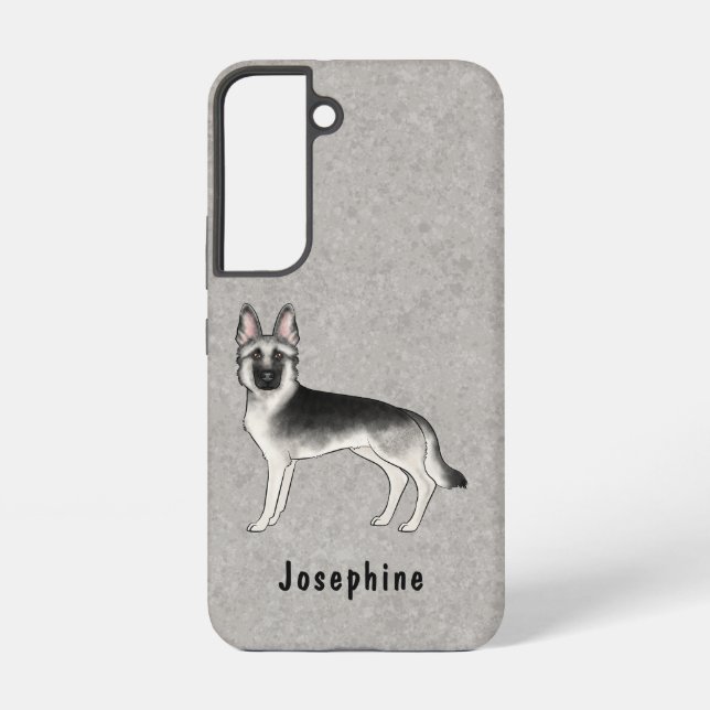 Funda Para Samsung Galaxy Pastor Alemán Sable Plateado Perro GSD Y Texto (Reverso )