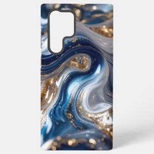 Funda Para Samsung Galaxy S22 Ultra Patrón 3D de ondulación elegante de oro azul Abstr