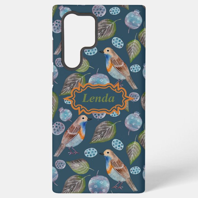 Funda Para Samsung Galaxy Patrón acuarela de aves azules (Reverso )