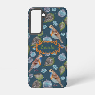 Funda Para Samsung Galaxy S21 Patrón acuarela de aves azules