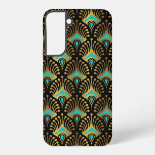 Funda Para Samsung Galaxy S22+ Patrón Art Déco dorado y azul sobre negro