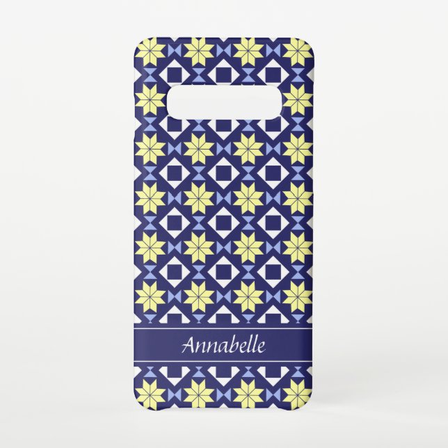Funda Para Samsung Galaxy Patrón azul de las flores amarillas bohemias marro (Reverso)
