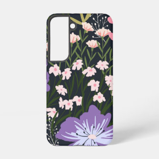 Funda Para Samsung Galaxy S22 Patrón Botánico de Flor Silvestre Rosa y Púrpura M