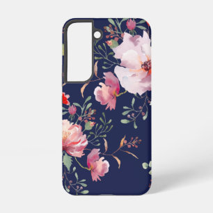 Funda Para Samsung Galaxy S22 Patrón Botánico Floral Rosa y Rojo Romántico