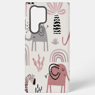 Funda Para Samsung Galaxy S22 Ultra patrón con elefantes y jirafas lindos gigante