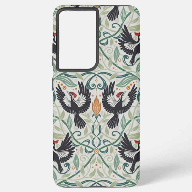 Funda Para Samsung Galaxy Patrón con pájaros carpinteros de marfil (Reverso )