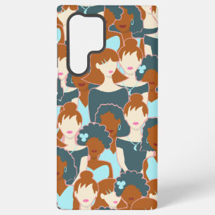 Funda Para Samsung Galaxy S22 Ultra Patrón continuo con chicas negras y chicas blancas