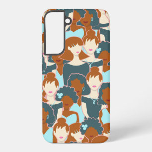 Funda Para Samsung Galaxy S22+ Patrón continuo con chicas negras y chicas blancas