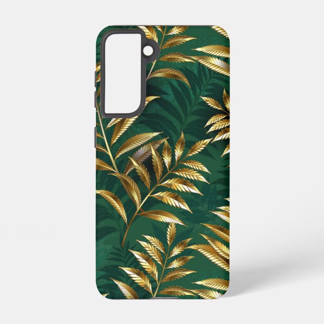 Funda Para Samsung Galaxy Patrón continuo con helechos dorados (Reverso )