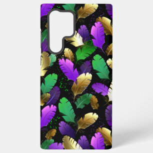 Funda Para Samsung Galaxy S22 Ultra Patrón continuo con plumas de Mardi Gras