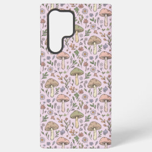 Funda Para Samsung Galaxy S22 Ultra Patrón continuo de Cottagecore con hongos rosa pas