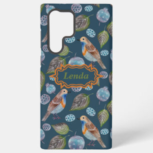 Funda Para Samsung Galaxy S22 Ultra Patrón de Acuarela de Pájaros Azules
