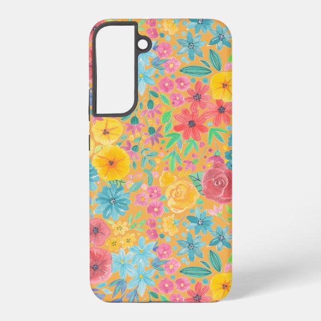 Funda Para Samsung Galaxy Patrón de acuarela floral en amarillo (Reverso )