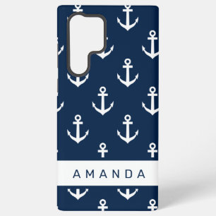 Funda Para Samsung Galaxy S22 Ultra Patrón de ancla azul marino náutico preppy persona
