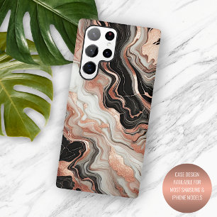 Funda Para Samsung Galaxy S22 Ultra Patrón de arte de mármol negro gris rosa oro blanc