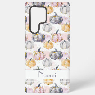 Funda Para Samsung Galaxy S22 Ultra Patrón de calabaza acuarela con nombre