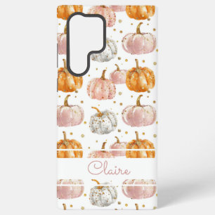Funda Para Samsung Galaxy S22 Ultra Patrón de calabaza de color de agua con nombre