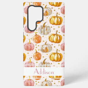Funda Para Samsung Galaxy S22 Ultra Patrón de calabaza de color de agua con nombre