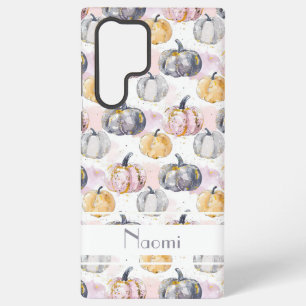 Funda Para Samsung Galaxy S22 Ultra Patrón de calabaza de color de agua con nombre