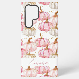 Funda Para Samsung Galaxy S22 Ultra Patrón de calabaza en acuarela con nombre