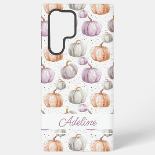 Funda Para Samsung Galaxy S22 Ultra Patrón de calabaza en acuarela con nombre