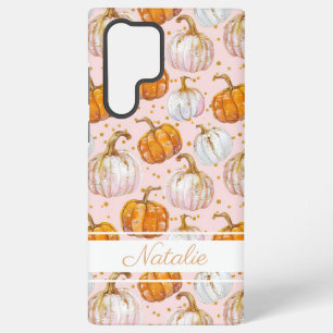Funda Para Samsung Galaxy S22 Ultra Patrón de calabaza en acuarela con nombre