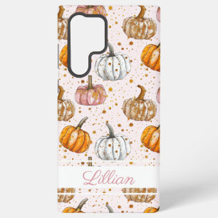Funda Para Samsung Galaxy S22 Ultra Patrón de calabaza en acuarela con nombre