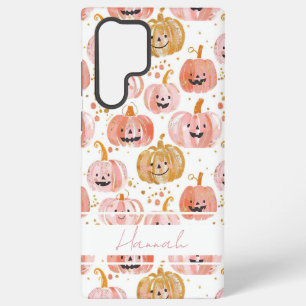 Funda Para Samsung Galaxy S22 Ultra Patrón de calabaza en acuarela con nombre
