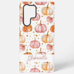 Funda Para Samsung Galaxy S22 Ultra Patrón de calabaza en acuarela con nombre