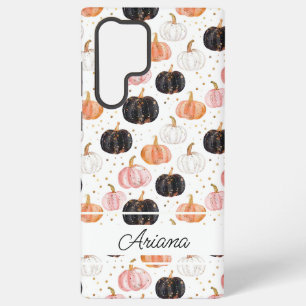 Funda Para Samsung Galaxy S22 Ultra Patrón de calabaza en acuarela con nombre