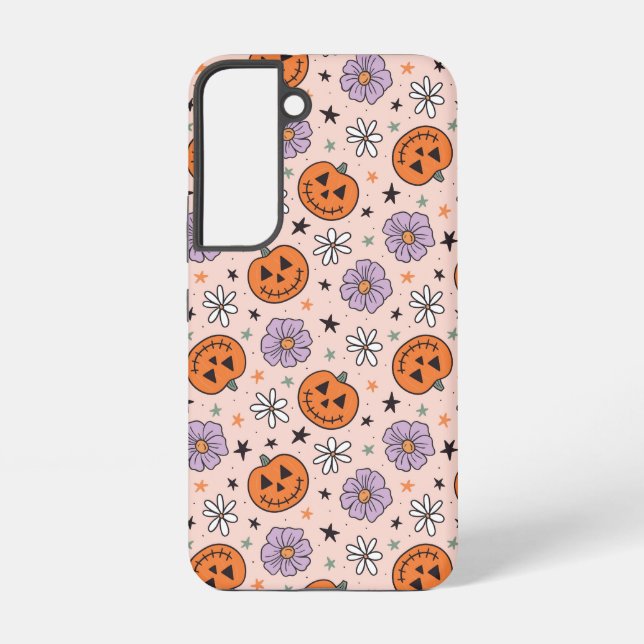 Funda Para Samsung Galaxy Patrón de calabazas y flores divertidas de Hallowe (Reverso )