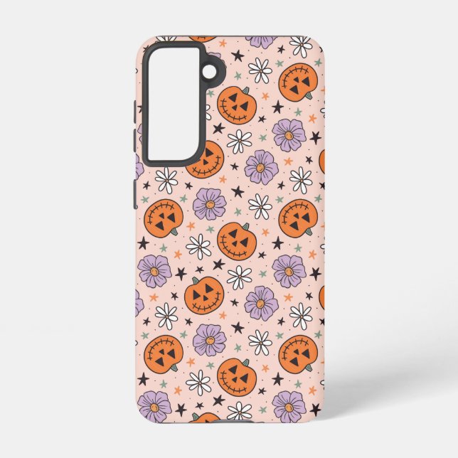 Funda Para Samsung Galaxy Patrón de calabazas y flores divertidas de Hallowe (Reverso )