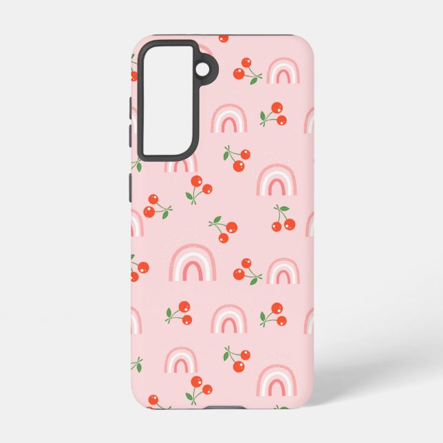 Funda Para Samsung Galaxy Patrón de cerezas de arcoiris rosa (Reverso )