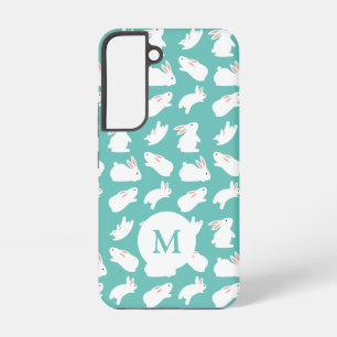 Funda Para Samsung Galaxy S22 Patrón de conejo Bunny lindo en monograma azul ver