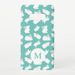 Funda Para Samsung Galaxy S10E Patrón de conejo conejo conejo conyugal en monogra<br><div class="desc">Patrón de conejito blanco adorable en verde azulado (se puede color de fondo personalizar)</div>