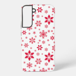 Funda Para Samsung Galaxy S22+ Patrón de copo de nieve, copos de nieve rojos, nie