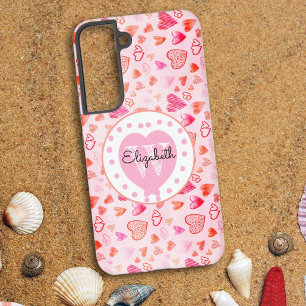 Funda Para Samsung Galaxy S22 Patrón de corazón blanco monograma corazón rosa co
