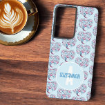 Funda Para Samsung Galaxy S21 Ultra Patrón de corazón de árbol colorido Pastel Blu Mon<br><div class="desc">Este patrón de fondo presenta un colorido corazón de árbol azul y borgoña con monograma y nombre de plantilla. Personalice el texto,  quite uno de los elementos de plantilla o edite utilizando la herramienta Editar diseño para seleccionar un estilo de fuente,  tamaño y color que prefiera.</div>