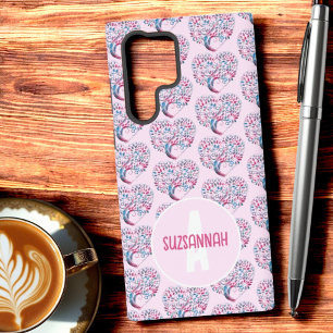 Funda Para Samsung Galaxy S22 Ultra Patrón de corazón de árbol pastel azul monocroma c